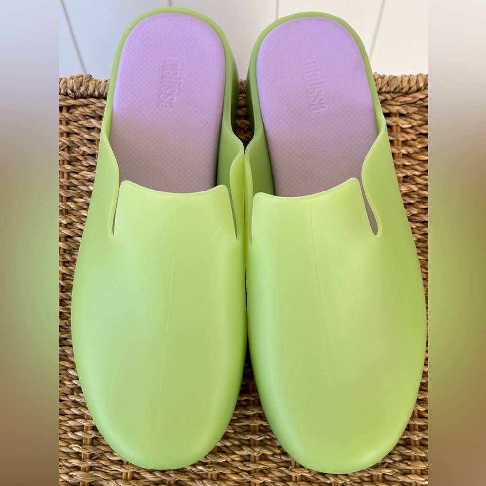 Melissa Brand Zoe Water Resistant Platform Clog Lime Green/Purple Slip On Size 7